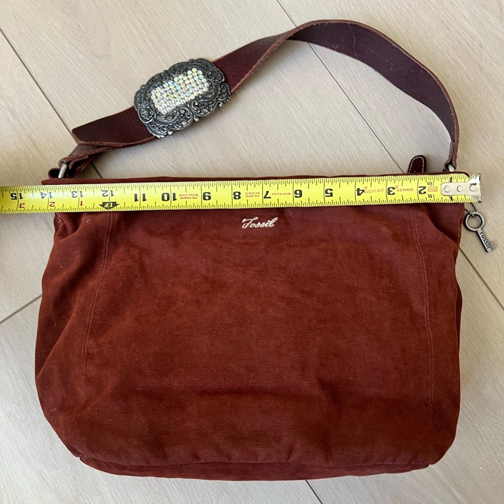 Fossil Brand Brown Canvas Hobo Bag With Leather S… - image 4